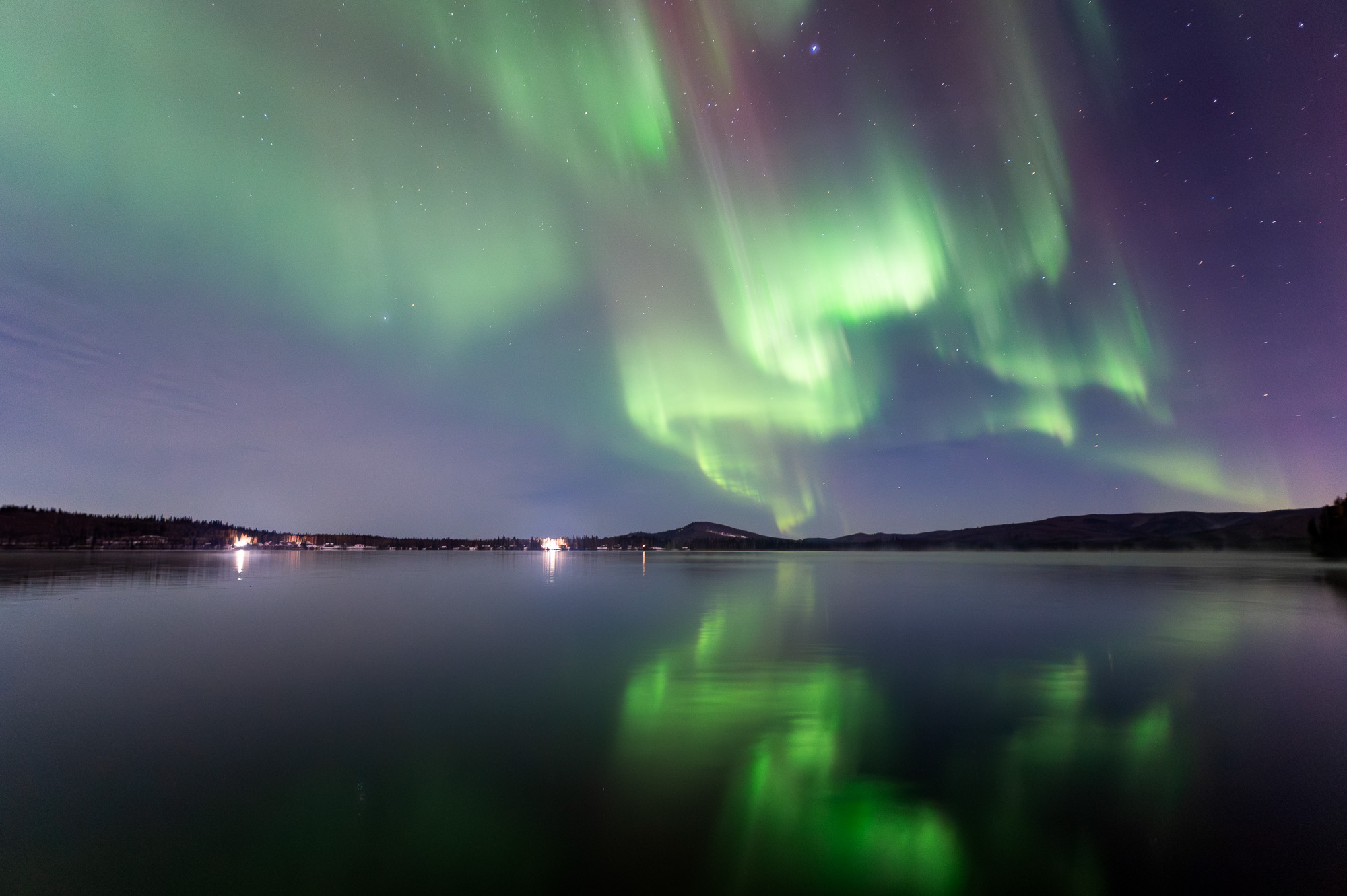 Aurora reflected on an Alaskan lake