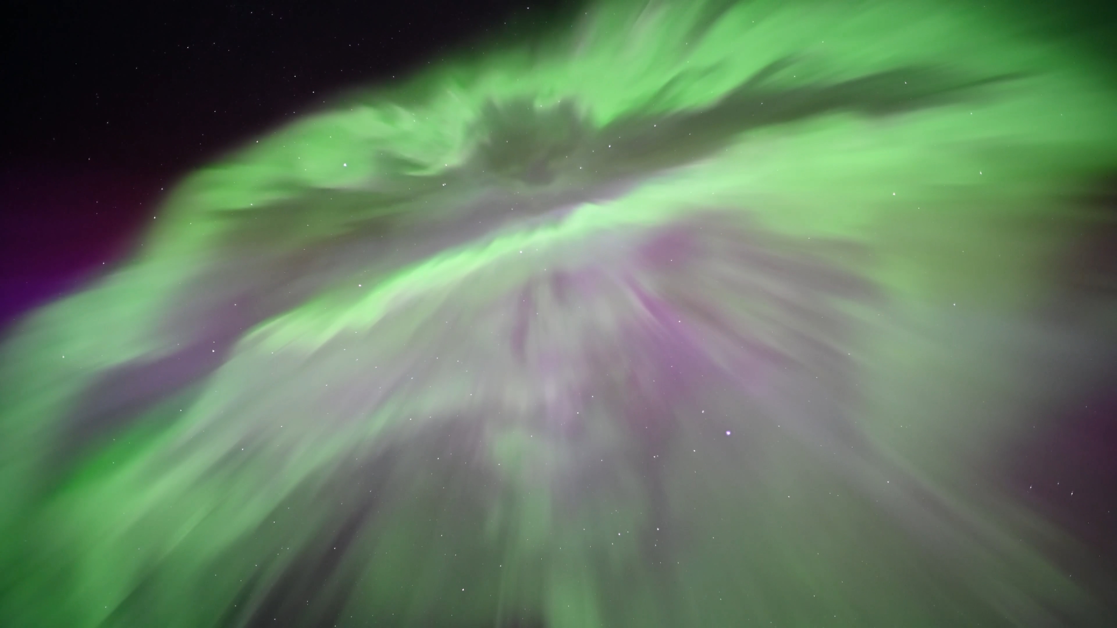 Real time video of aurora borealis corona during a geomagnetic storm from Alaska.