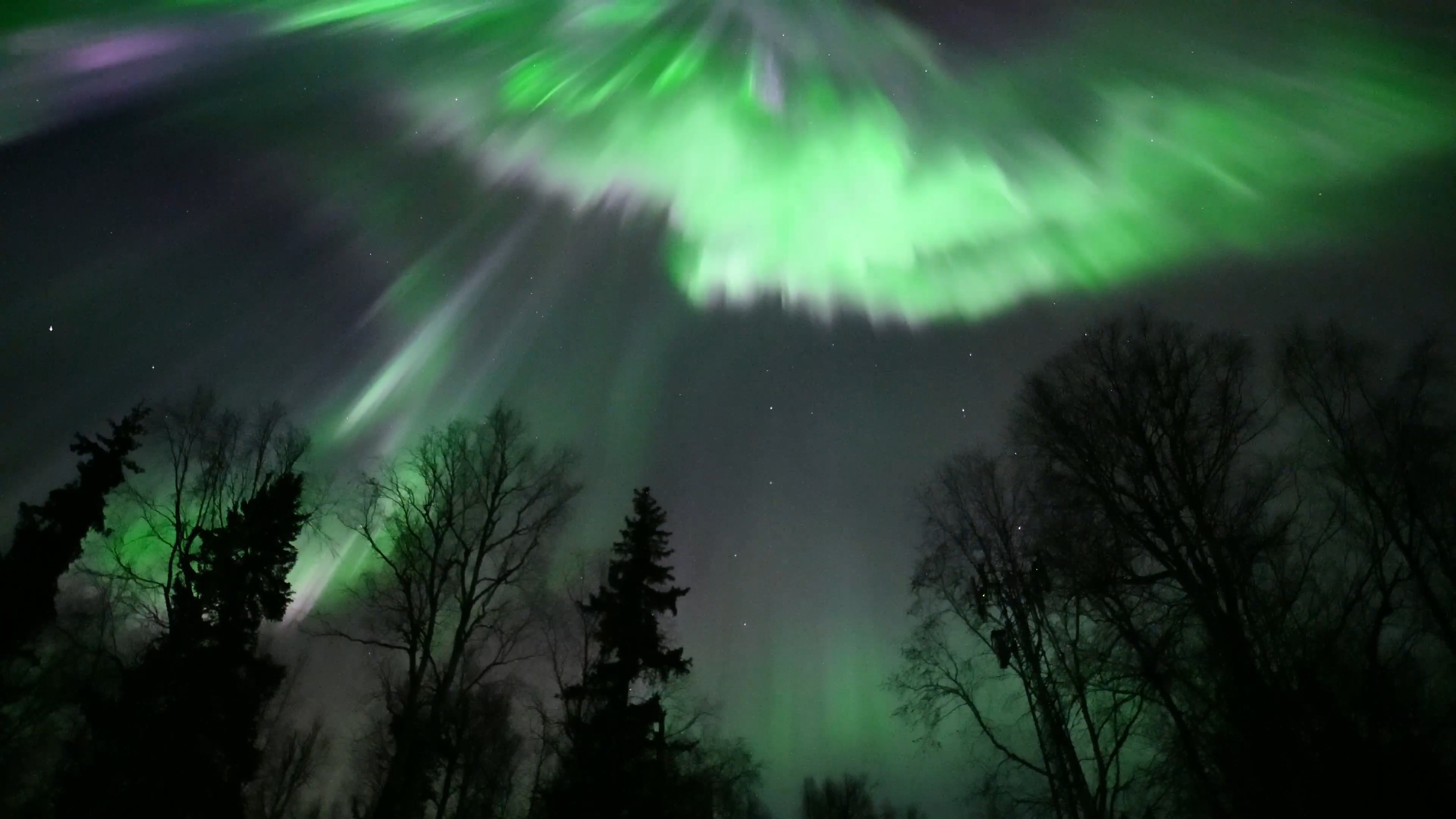 Real time video of aurora borealis during a geomagnetic storm near Fairbanks, Alaska.